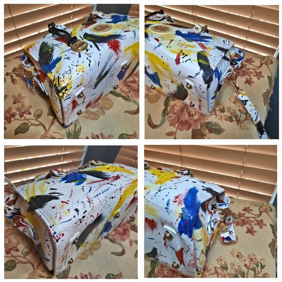 Dooney & Bourke Dipinta Inspired Hand Painted Vintage Zip Satchel Rare Dooney - Picture 8 of 14